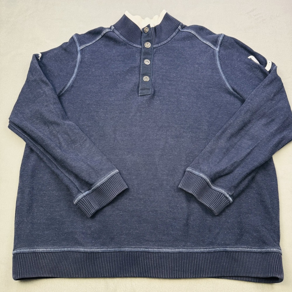 Tommy Bahama Sweater Mens Large Blue Henley Mock Neck Pullover Colts Logo